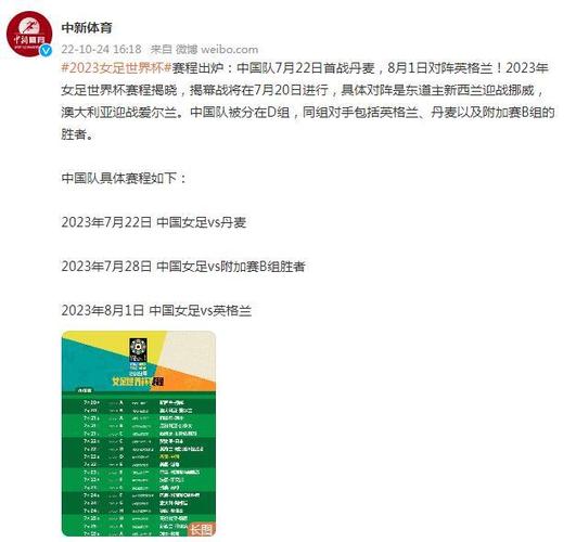 女足世界杯2023赛程表中国时间